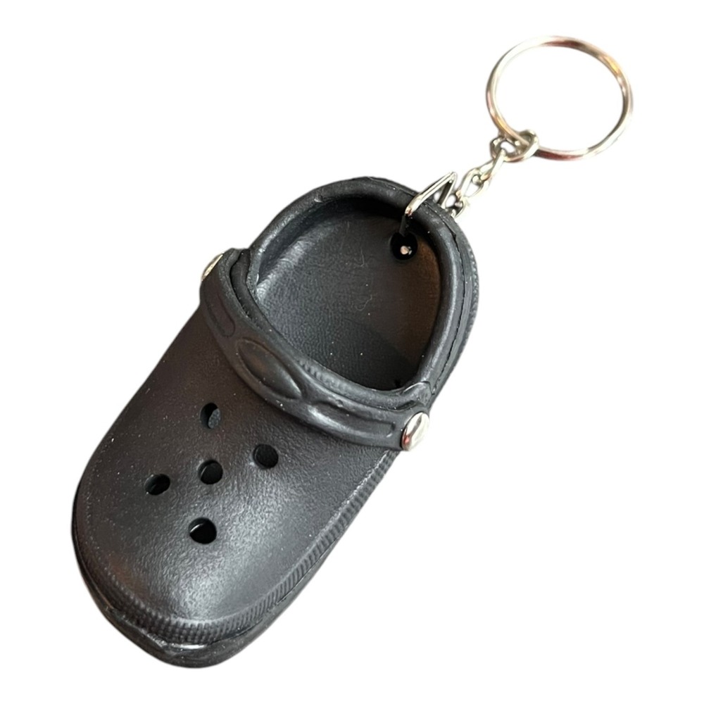Women's Black 5" Key Chain Mini Clog Shoe Charm Rubber Metal Ring Novelty